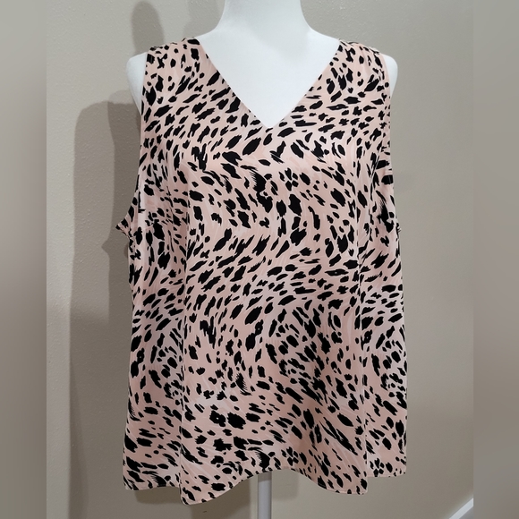 Nine West Tank Top Womens Size 2X Beige Animal Print Polyester Sleeveless V Neck - Picture 1 of 9
